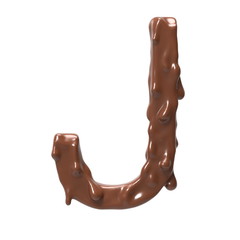Letter  J. Stylized chocolate alphabet. 3d rendering.