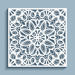 Square panel with cutout lace pattern, template for cutting