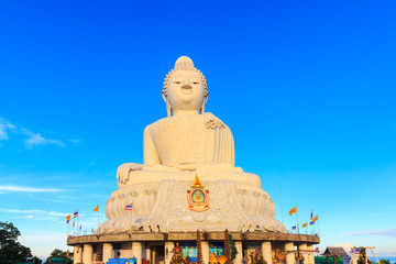 Big Buddha in the rays of the rising sun. Phuket. Thailand.