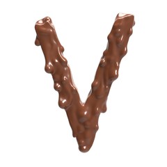 Letter  V. Stylized chocolate alphabet. 3d rendering.