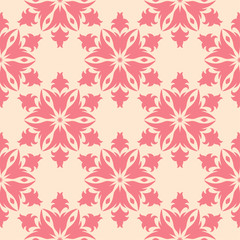 Red floral seamless design on beige background