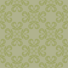 Olive green floral seamless pattern. Ornamental background