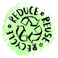 Reduce, reuse, recycle lettering. Vector hand drawn recycling sign. Earth Day eco design.