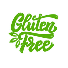 Gluten free. Lettering phrase isolated on white background. Design element for poster, emblem, banner, package.