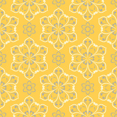 Floral background. Yellow gray and white seamless pattern