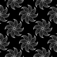 White floral seamless pattern on black background