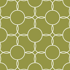 Geometric ornament. Olive green and white seamless pattern