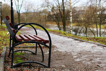 bench in the city spring