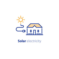 Fototapeta premium Sun energy, solar home solution, electricity services line icon
