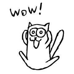 Cute cat Tik enjoys and screaming. Vector illustration