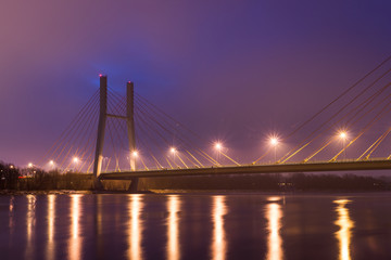 Siekierkowski bridge at night in Warsaw, Poland