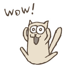 Cartoon cat Tik screaming Wow. Vector illustration