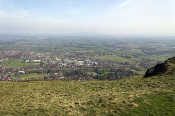 Fototapeta na wymiar The panoramic view near Worcestershire Beacon over the town and Worcestershire countryside below, Malvern, Worcestershire, UK