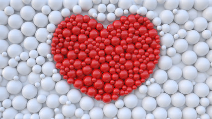 Valentine's Day, romantic, wedding or birthday background. White and red Balls create valentines red heart