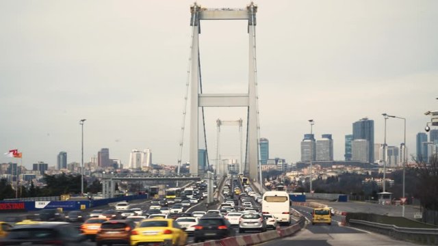TURKEY - ISTANBUL 10 FEB - 2018 : Bosphorus bridge (15 temmuz sehitler koprusu) time lapse