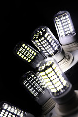 LED elements in the lamp. Lamps with diodes. Many bright lights 