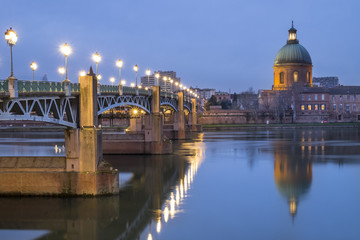 View of Garonne river and hospital La Grave in Toulouse city 