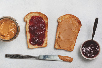 Toast with peanut butter and jam