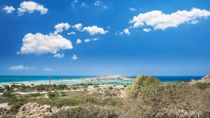 Elafonissi Lagoon, Crete Island, Greece. Elafonisi beach is one of the best beaches of Europe. There are pink and black sand.