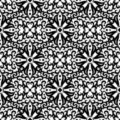 Lace, curls lines. Seamless pattern for fabrics and wallpaper. Black on white background. Vector illustration.