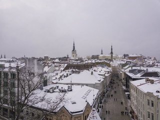 Aerial view of old city Tallinn Estonia in winter day