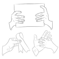 Hand gestures realistic art icon set. Isolated vector illustration of human hands