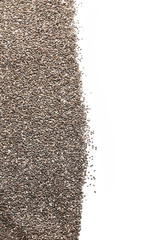 Heap of chia seeds on white background