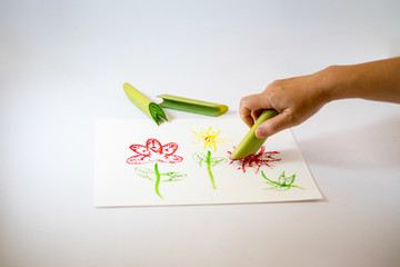 The stampling art from banana steam on white paper