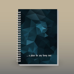 vector cover of diary or notebook with ring spiral binder - format A5 - layout brochure concept -  dark petroleum blue colored -  polygonal triangle pattern