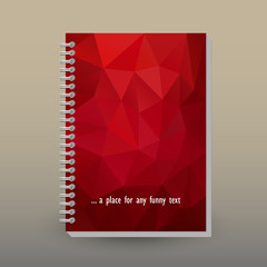 vector cover of diary or notebook with ring spiral binder - format A5 - layout brochure concept - garnet red colored -  polygonal triangle pattern