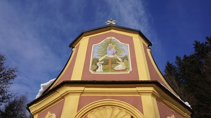 Maria Larch, Terfens, Eggen near Schwaz, Tyrol, Austria - pilgrimage church in winter 2018 with snow