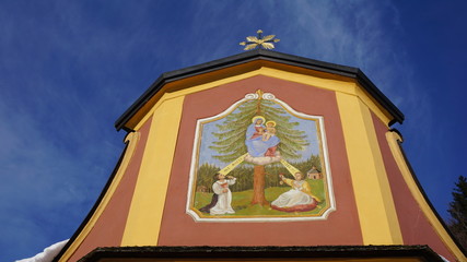 Maria Larch, Terfens, Eggen near Schwaz, Tyrol, Austria - pilgrimage church in winter 2018 with snow