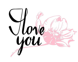 Obraz premium I love you. I heart you. Valentines day calligraphy card. Hand drawn design elements. Handwritten modern brush lettering.