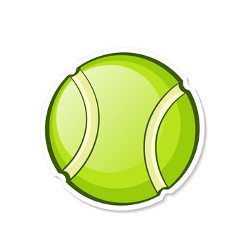Vector illustration. Green tennis ball. Sports equipment. Cartoon sticker in comics style