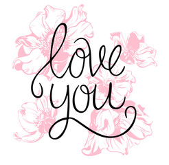 I love you. I heart you. Valentines day calligraphy card. Hand drawn design elements. Handwritten modern brush lettering.