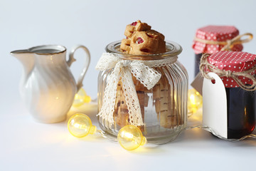 Tea with pastries for breakfast. Sweets and pastries with nuts f