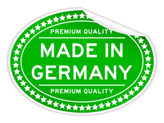 Green color premium quality made in germany oval seal sticker on white background