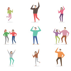 cheerful characters various poses illustration flat design vector set
