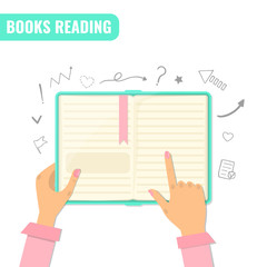 Fototapeta premium Books reading, books research, education concept.