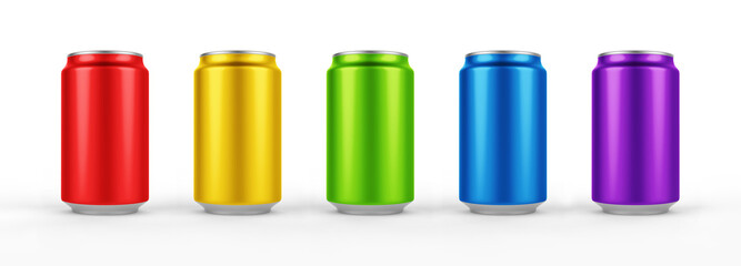 Empty beer tin packing mock up set, isolated. Beverage drink soda can isolated on background. Packaging design template. Plain fizzy pop bank package branding.