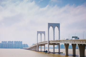 Sai Van bridge and modern buildings in Macau