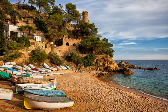 Beach and Sea Coast in Lloret de Mar on Costa Brava in Catalonia, Spain
