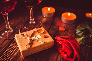 Valentine's day background with rose and giftbox