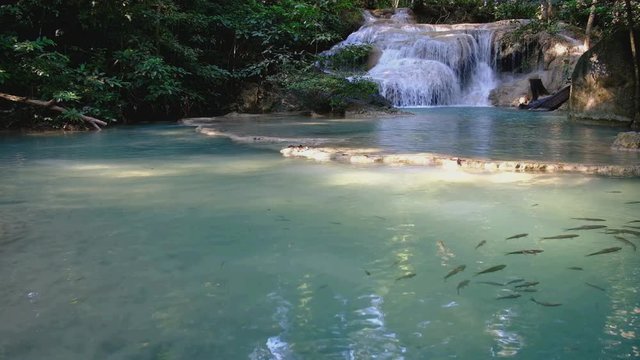 Beautiful  waterfall in  Erawan national park of  Kanchanaburi Province, Thailand.