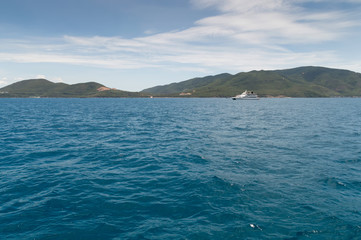 Fototapeta na wymiar a walking catamaran in the sea
