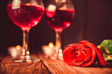 Fototapeta na wymiar Valentine's day background with wine, candles