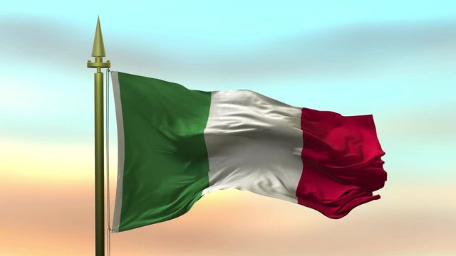 National Flag of  Italy waving in the wind against the sunset sky background slow motion Seamless Loop Animation