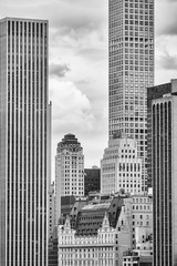 Black and white picture Manhattan skyscrapers, New York City, USA.