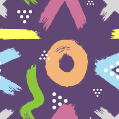 Abstract seamless pattern with geometric shapes painted with rough brush. Grunge, sketch, graffiti, watercolour. Drawn by hand.