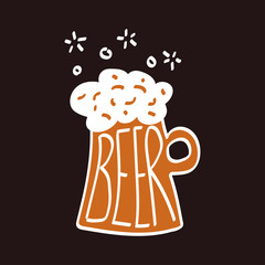 Craft beer mug with foam. Sketch vector